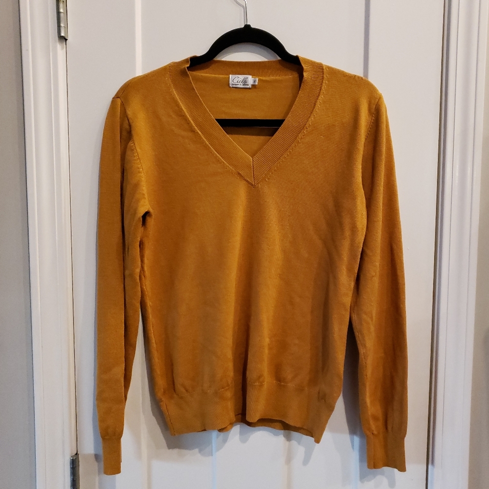 Cielo Yellow V-Neck Knit Top Autumnal Essential